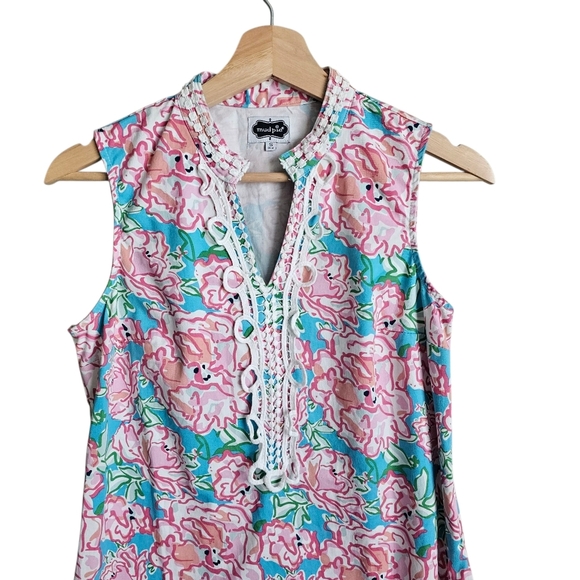 Mud Pie Colorful Floral Cotton Preppy Sleeveless Dress Size Small - Picture 4 of 6